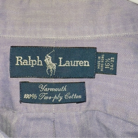 Men's Ralph Lauren Blue Long Sleeve Two-Ply Cotton Yarmouth Button Up Shirt - Picture 5 of 6